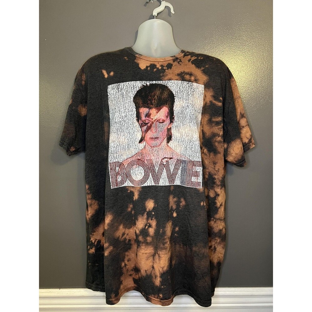 Bowie Shirt Mens 2XL Black Bleach Tie Dye Band Graphic Tee Archive Rock Music